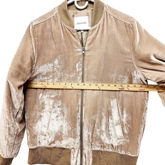 Madewell Women's Velvet Bomber Jacket Size Medium Viscose & Silk Blend Beige - Picture 5 of 13